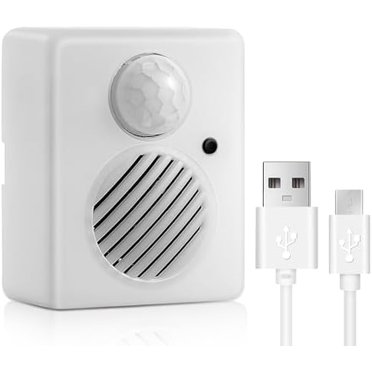 Motion Activated Sound Voice Player with USB Cable, Battery Powered Motion Sensor Alarm, Download Your Own Audio Files about Christmas Music, Shop, Security Reminder, Drive Out Animals white white