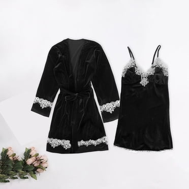 Gift TIMIFIS Women' Silk Satin Pajamas Set 2pcs Lingerie Floral Lace Cami Sleepwear with Robe Casual Sleepwear Loungewear Lounge Outfit Sets - Spring/Summer