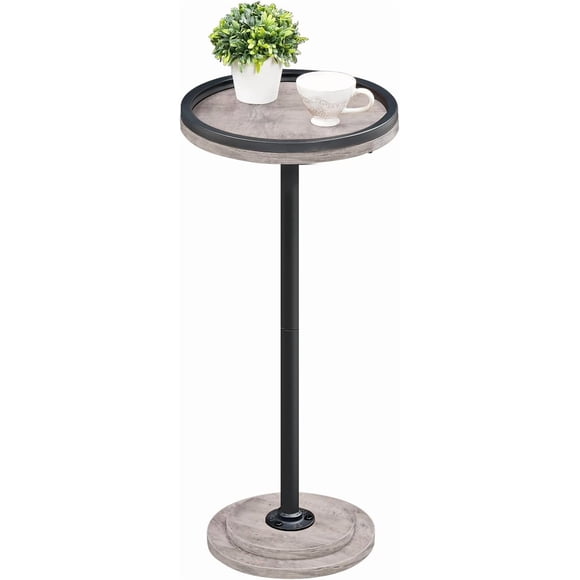 Small Side Table, Drink Table, Coffee Martini Table with Pedestal for Small Spaces in Living Room, Bedroom, Sofa Couch, Greige