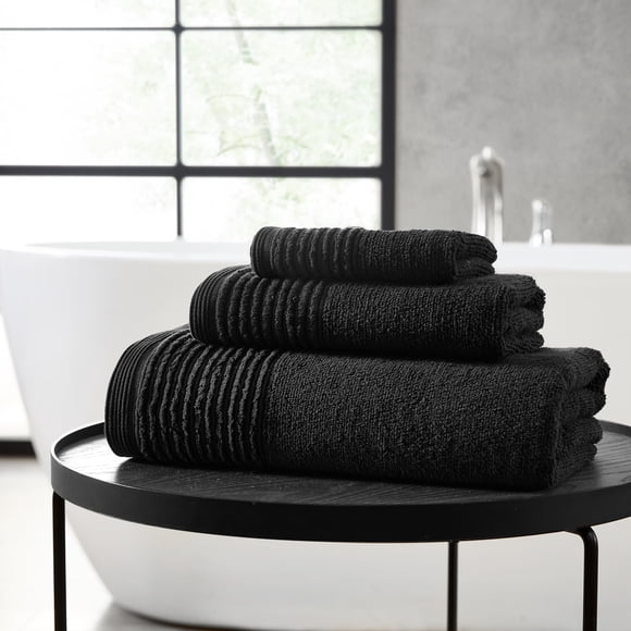 Vera Wang - Bath Towels, 100% Soft & Absorbent Terry Cotton, Low Linting and Fade Resistant, Medium Weight Bathroom Towels (Sculpted Pleat Black, 6 P