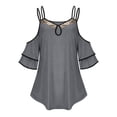 thumbnail image 4 of Timegard Plus Size Tops for Women Keyhole Neck Cold Shoulder Ruffle 1/2 Sleeve Comfy Tee Casual Tunic Tops, 4 of 7