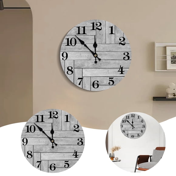 WUSUOWEI 1PC Elegant Wooden Clocks,Wall Clock Battery Operated,9.8Inch,Gray,Silent Non Ticking,Country Rustic Design Vintage Retro Hand CraftedDecorative for Bathroom,Kitchen,Bedroom
