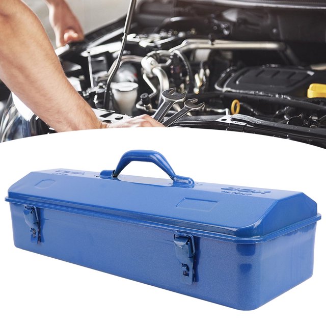 Portable Storage Box, Blue Toolbox Metal Structure High Load Bearing Portable Tool Storage Organizer for Workshop Garage Car Job Site