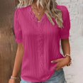 thumbnail image 2 of B91xZ Hauts d'Été pour Femmes Rayé Manches Courtes Col Rond, Rose Vif 5TG, 2 of 5