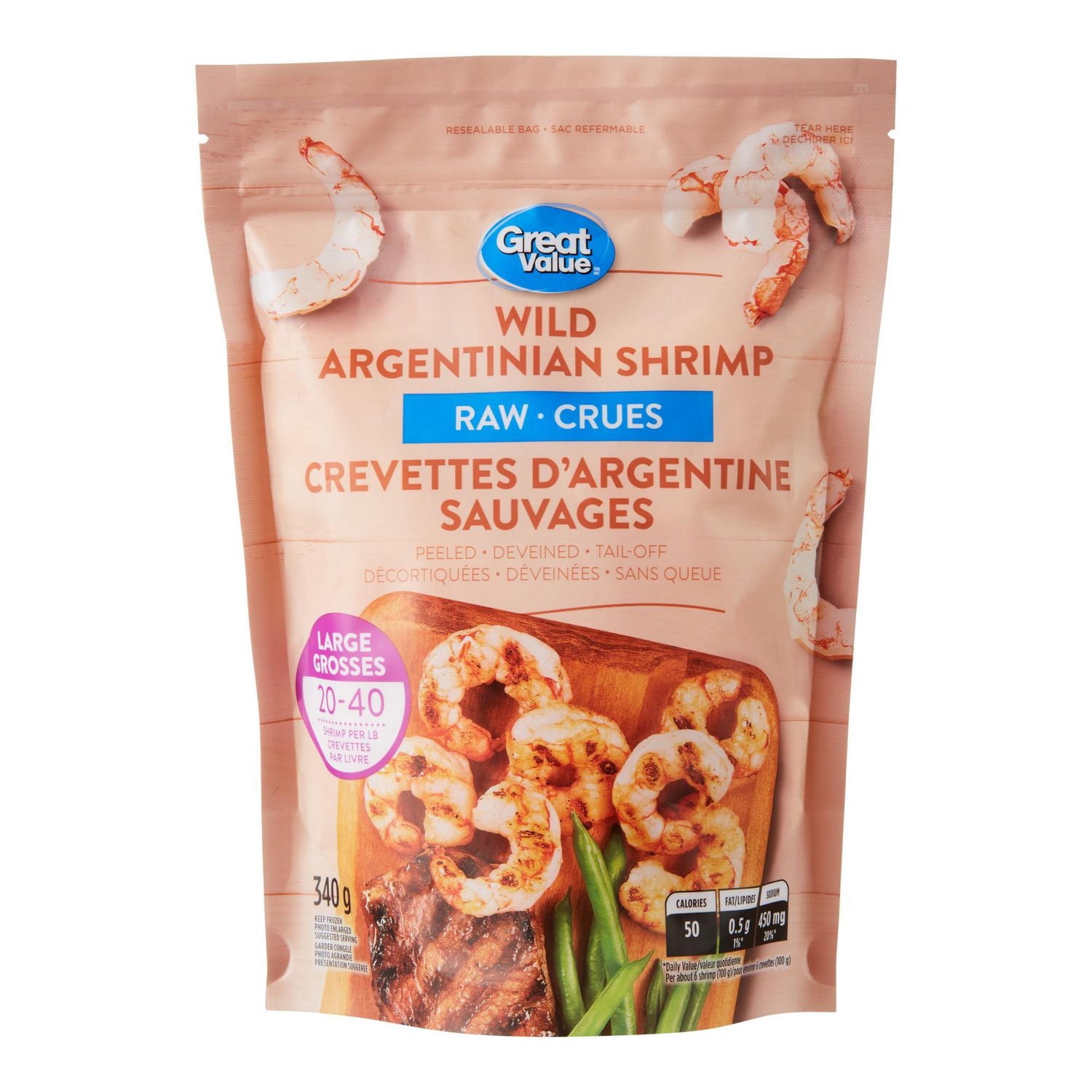 Great Value Wild Argentinian Large Raw Shrimp, 340 g