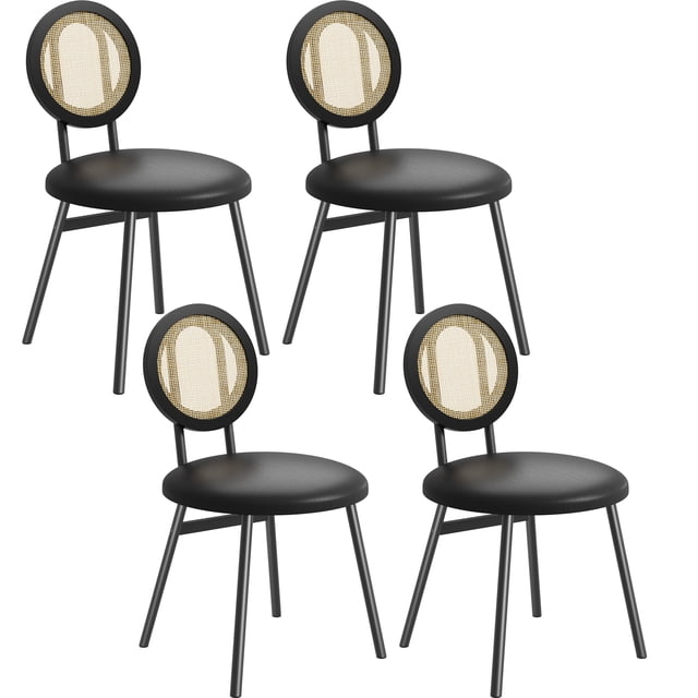 4PC Modern Upholstered Dining Chairs with Natural Rattan Back & Metal Legs, Space-Saving for Kitchen, Dining Room