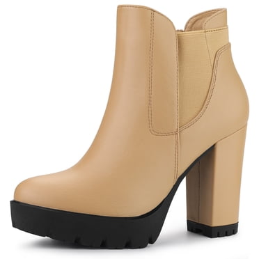 Unique Bargains Women's Chunky High Heel Platform Zip Chelsea Boots