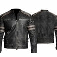thumbnail image 3 of Distressed Leather Motorcycle Jacket Vintage Motorcycle Jacket Leather Riding Jackets Mens Black Leather Biker Jacket Best Motorcycle Jacket size XXXL, 3 of 4