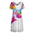 thumbnail image 4 of TJAZFJPA Robe d'Été pour Invitée de Mariage Robe d'Été pour Dames à Manches Courtes Robe Mode à Col en V Évasée Fluide Confortable Robe Maxi Robes d'Été pour Femmes Robe Midi Noire, 4 of 5