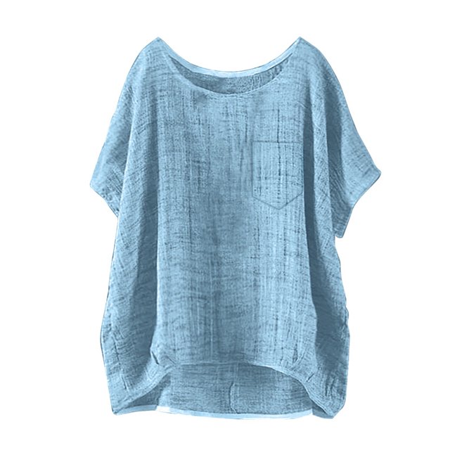 T-Shirts Femmes Mini T-Shirt d'Été à Manches Courtes Uni Décontracté Ample en Lin - Hontri