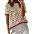 thumbnail image 1 of FAIWAD T-Shirts d'Été pour Femmes, Coupe Ample, à Rayures, à Blocs de Couleur, Col Ras du Cou, Manches Courtes, Chandail Tendance, 1 of 6