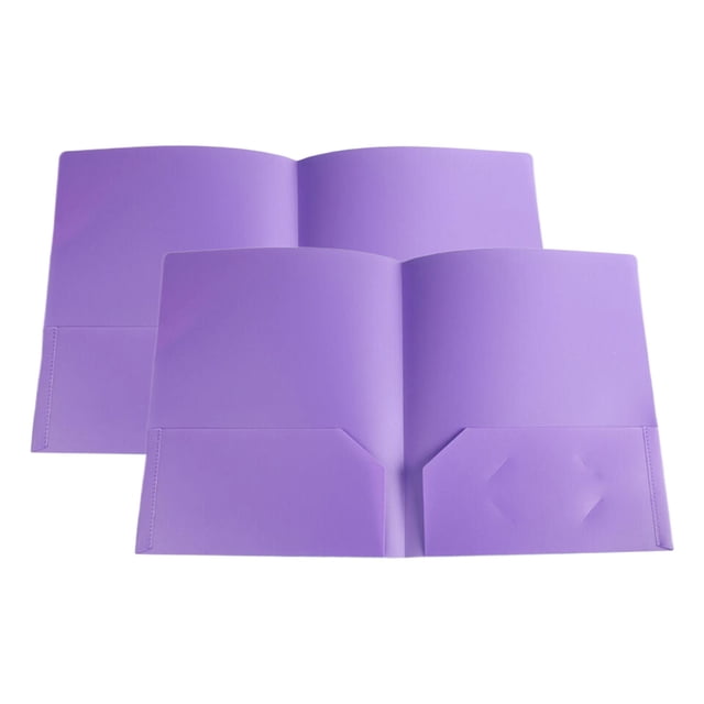 ZTTD 2Pcs Twin-Pocket Folders, File Folders with Pockets and Business Card Slot, Heavy Duty Plastic 2 Pockets Folders for Documents, Letter Size (Type1-Purple)