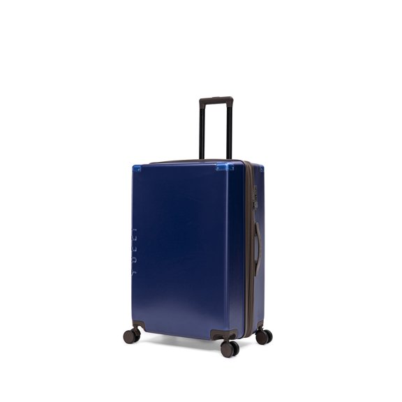 Toscano Premium Vintage 28" Expandable Spinner with PC Hardshell, Aluminium Corners, TSA Lock & 5-Year Warranty – Checked Bag for Men & Women - Navy/Dark Brown