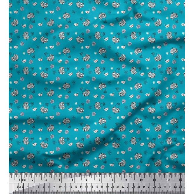 Soimoi Rayon Fabric Floral,Bird & Sheep Kids Print Fabric by The Yard 56 Inch Wide