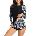 thumbnail image 2 of Penkiiy Women's Long Sleeve Sun Protection Rash Guard Wetsuit Two Piece Swimsuit Set XS Black, 2 of 6