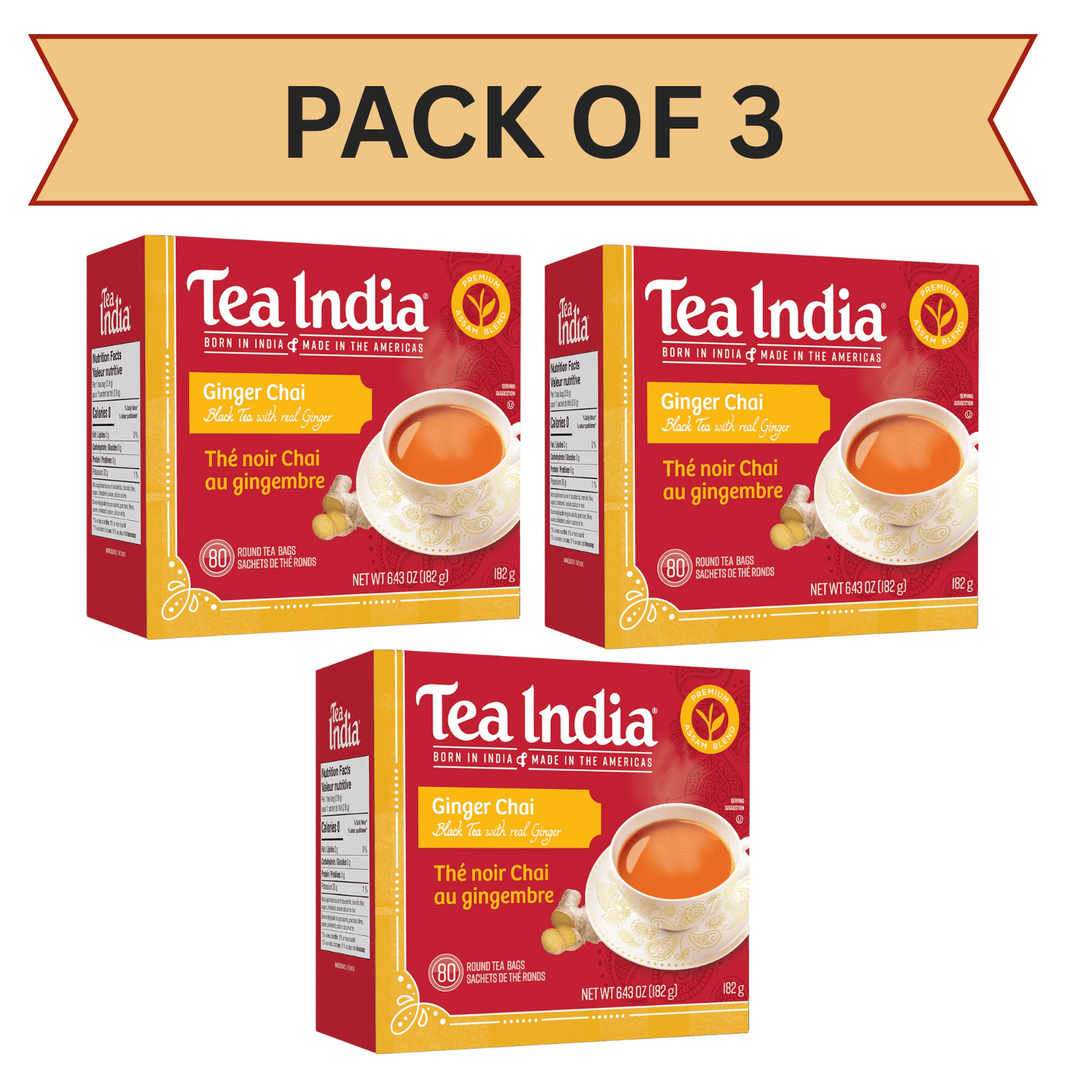 Tea India Ginger Chai 80pk, Pack Of 3