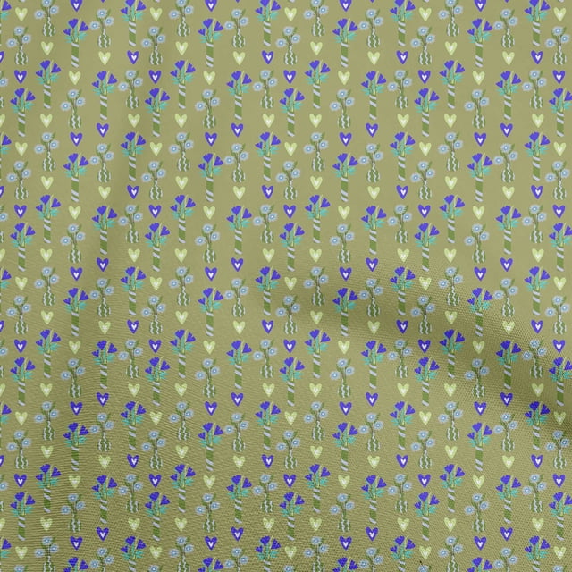oneOone Velvet Olive Green Fabric Floral Sewing Material Print Fabric By The Yard 58 Inch Wide