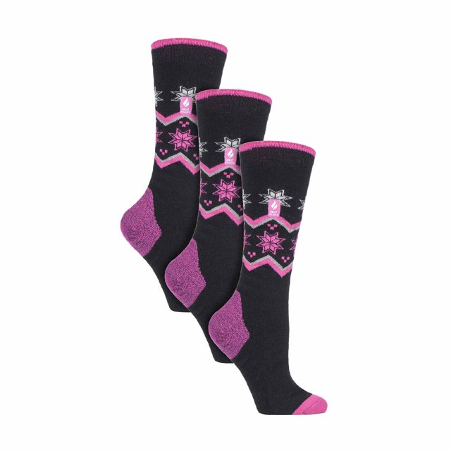 3 Pairs Ultra Lite Ladies Ski Socks | Heat Holders | Womens Funky Patterned Striped Knee High Socks