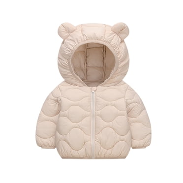 MIASHUI Manteaux d'Hiver Filles Garçons Manteau en Duvet à Capuche avec Oreilles d'Ours Épais Chaud, Beige, 18-24 Mois