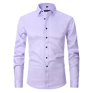 Aqestyerly Men's Long Sleeve Shirt Casual Button Down Solid Color Regular Fit Dress Shirt Business Blouse HWRETIE