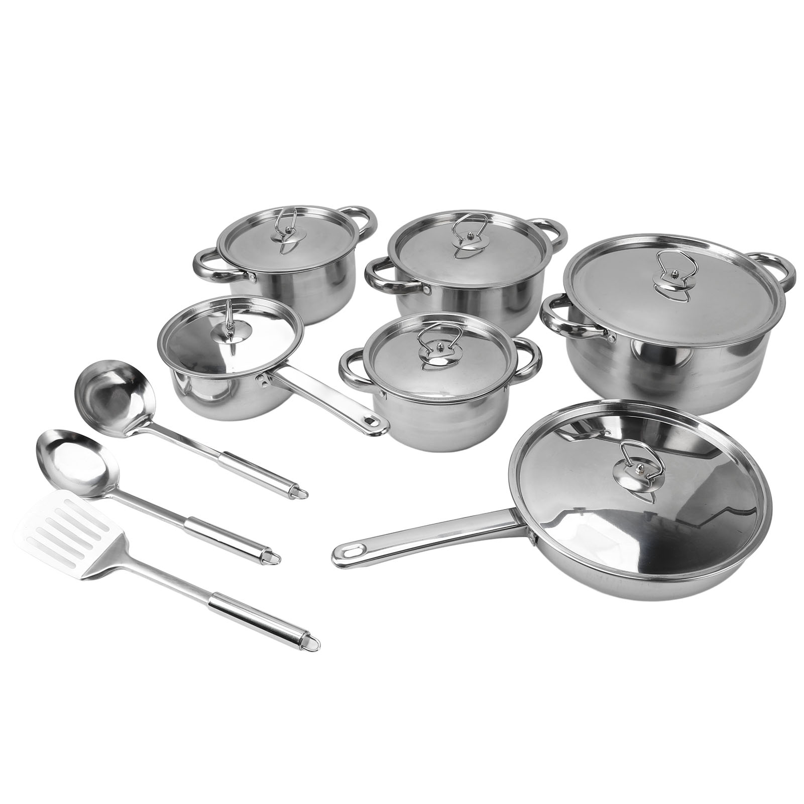Kitchen Cookware Set, 2 Ear Handle Rustproof Stainless Steel Pots Pans Set with Lids for Home