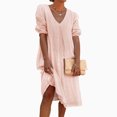 thumbnail image 1 of EQWLJWE Robes d'Été pour Femmes 2023 Robe Longue Plissée Décontractée à Manches Mi-Longues en Coton et Lin pour Femmes 2023, 1 of 6