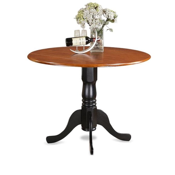 East West Furniture Dublin Table-Saddle Brown Table Top Surface and Black Finish Pedestal Legs Hardwood Frame Wood Kitchen Table
