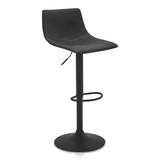 Bouclair Black Textured Faux Leather & Metal Adjustable Bar Stool
