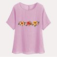 thumbnail image 4 of QATAINLAV T-Shirts à Manches Courtes pour Femmes en Coton et Lin à Col Rond Mode Chemises à Imprimé Floral Blouse Décontractée Coupe Ample Hauts Légers d'Été de Plage Offres Éclair Rose TTG, 4 of 8