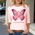 thumbnail image 2 of Fgnfyis Women's T-Shirts Cancer Awareness Casual Tops Round Neck Three Quarter Sleeve Printed Design for Daily Spring Summer Fall Celebrations Womens Tops Light Pink XL, 2 of 4