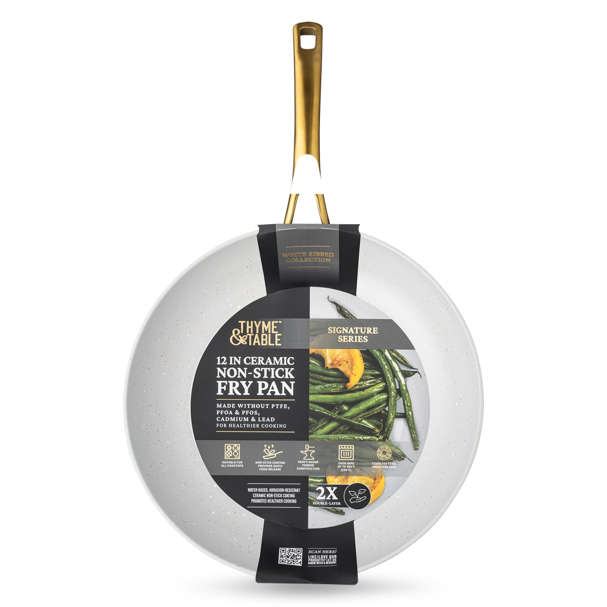 Thyme & Table 12" Non-Stick Signature Ribbed Fry Pan- White & Gold