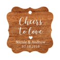 thumbnail image 1 of Darling Souvenir Cheers to Love Bottle Tag Personalized Wedding Favor Custom Hang Tags-Rustic Wood-100 Tags, 1 of 1