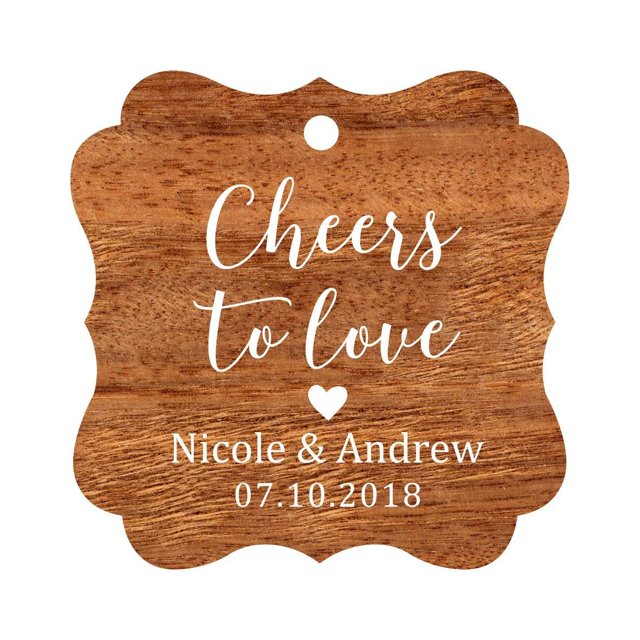 Darling Souvenir Cheers to Love Bottle Tag Personalized Wedding Favor Custom Hang Tags-Rustic Wood-100 Tags