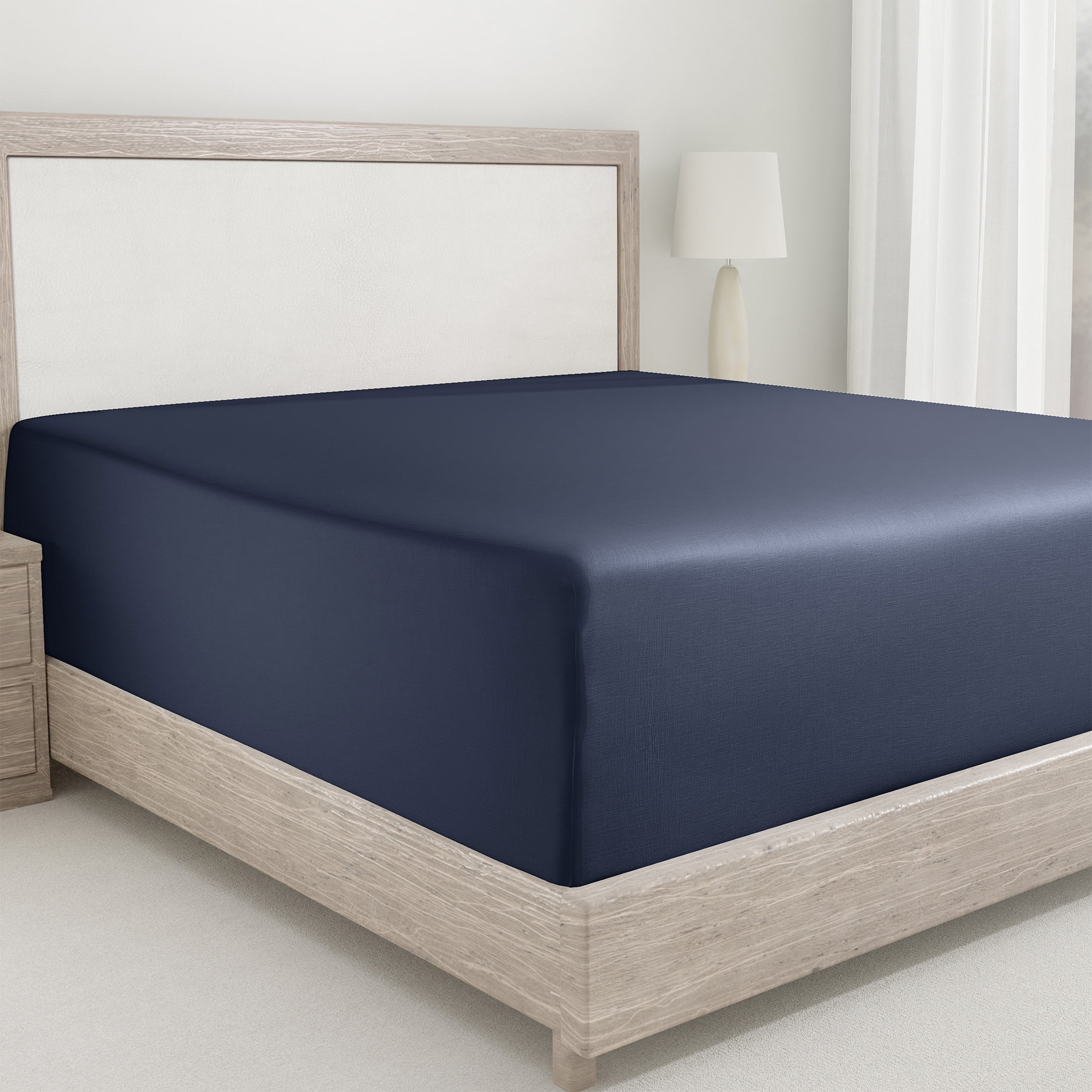 California Design Den Fitted Queen Sheet Only, Softest 400 Thread Count 100% Cotton Sateen, Deep Pocket, All-Around Elastic, Side Indicators - Indigo Navy Blue