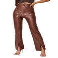 thumbnail image 1 of Women‘s PU Leather Pants Retro High Waist Straight Pants Trousers with Pockets, 1 of 5