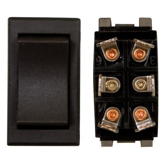 Diamond Group DG12956VP Slide Out Switch Momentary Switch; Double Pole Double Throw; 6 Pin Terminal; Inline Connector; 0.96 Inch Width x 1.71 Inch Height; 10 Amp/ 125 Volt AC; Black; 1 Per Card