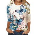 thumbnail image 1 of Pompotops T-shirt Ample Imprimé pour Femme, Blouse Mi-Longue à Manches 3/4, Col Rond, Hauts Décontractés, Liquidation, 1 of 5