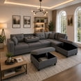 thumbnail image 3 of Cosmic Homes Haven Sectional Sofa RHF with Storage Ottoman, Pull-Out Tray & Cup Holder, Grey Couch Set for Living Room, Modular L-Shaped Sofa, 3 of 9