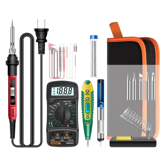 ANENG 16pcs Soldering Iron Kit Mini Electric Soldering Irons with LCD Digital Display Intelligent Welding Iron Kit 60W Adjustable Temperature Welding Tool with Multimeter Electrical Test Pen 5pcs