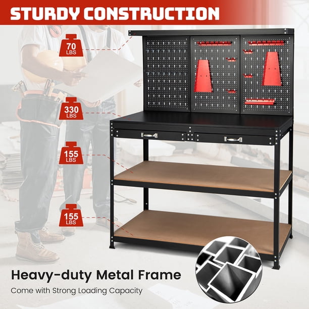 Gymax 48'' Workbench Multipurpose Garage Worktable w/ Peg Board