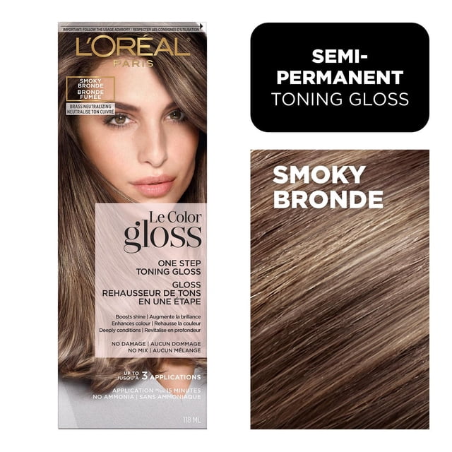 L'Oréal Paris Le Color Gloss Brillant à Cheveux en une Étape en Brun Fumé, un Brillant Tonifiant semi-permanent Qui Rehausse la Couleur, Rehausse la Brillance et Revitalise en Profondeur les Cheveux Sans Ammoniaque Ni Dommages, dans un Emballage de 118 ml.
