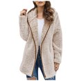thumbnail image 1 of WEIYLL Womens Fleece Jacket Thick Knitted Cardigan Solid Color Sleeve Furry Beige Fall Clothes Size XL, 1 of 4