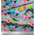 thumbnail image 2 of Soimoi Modal Satin Fabric Birds,Leaves & Lily Flower Print Fabric by The Yard 42 Inch Wide, 2 of 3