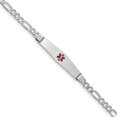 thumbnail image 1 of Bracelet Médical en Or Blanc 14K Forme Diamant Doux Émail Rouge Figaro Link ID, 1 of 3