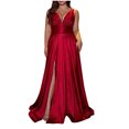 thumbnail image 1 of Pisexur Robe de Cocktail pour Femme à Col en V Profond Sans Manches, Robes d'Invitée de Mariage, Robe de Soirée Fluide de Couleur Unie, Tunique Fendue, Robe Maxi, Robes Grande Taille pour Femmes aux Formes, TG-4TG, 1 of 7
