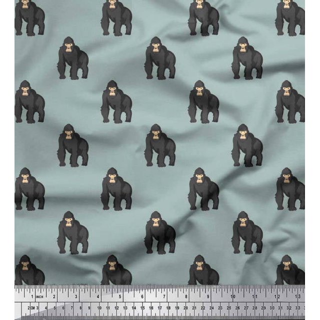 Soimoi Polyester Crepe Fabric Gorilla Animal Printed Fabric 1 Yard 42 Inch Wide