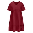 thumbnail image 4 of fatyb Robes Mini à Col en V pour Femmes Manches Courtes à Étages Robes Trapèze Fluides d'Été Plissées Décontractées, 4 of 7