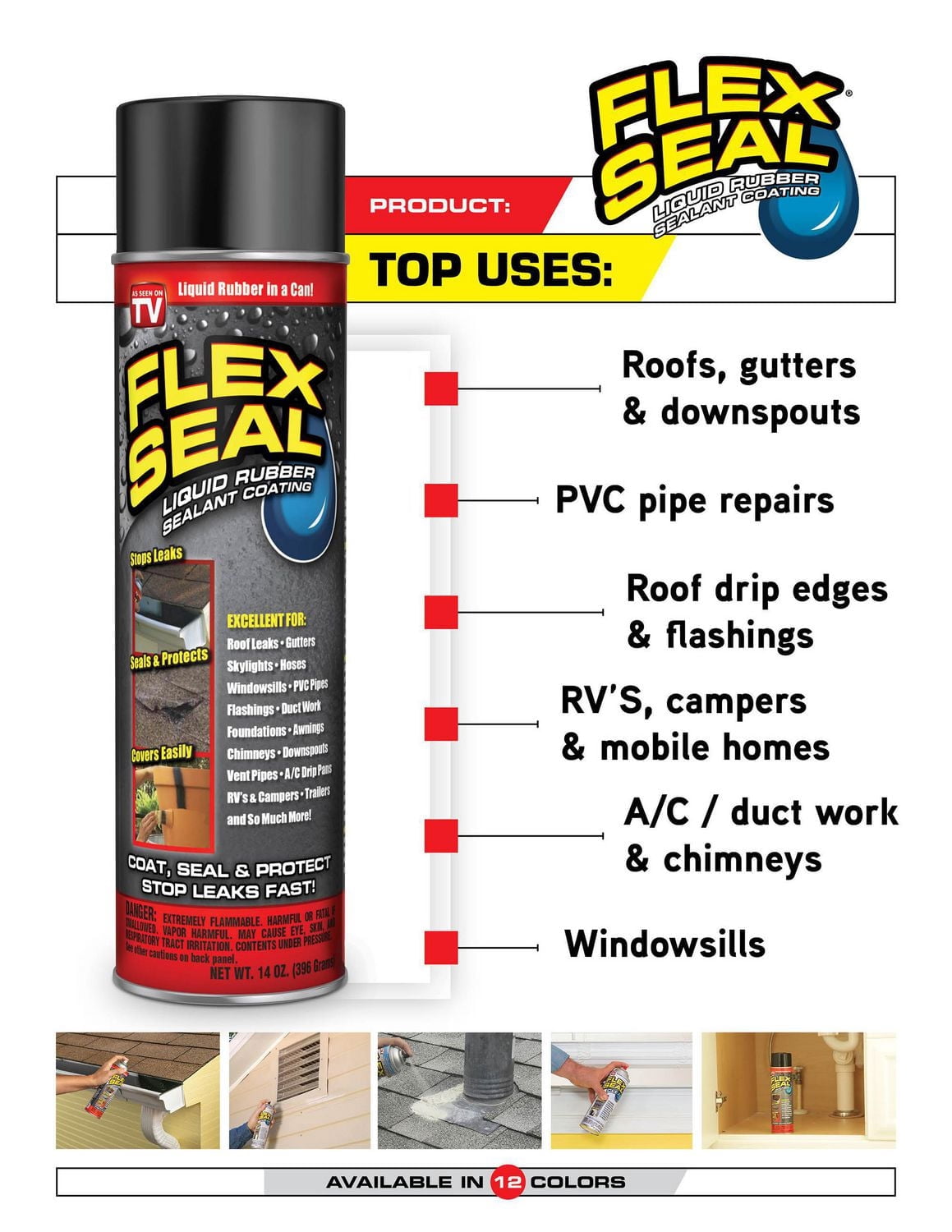 FLEX SEAL SPRAY BLANC 14 OZ REVÊTEMENT SCELLANT DE CAOUTCHOUC LIQUIDE