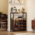 thumbnail image 2 of YUSAZENS Wine Bar Cabinet with LED Lights, Liquor Storage Cabinet with Detachable Wine Rack, Glass Holder & Mesh Door, Buffet Sideboard for Dining Room, Kitchen, Living Room, Rustic Brown, 2 of 8