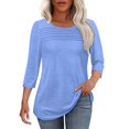 thumbnail image 2 of Pxiakgy Vente Chaude!! Manches 3/4 pour Femmes Hauts Chemises Décontractées à Volants Plissés Mode Blouses d'Été Tendance Col Rond Automne/hiver Manches Sept Points Plissées sur la Poitrine Bleu Clair S, 2 of 4